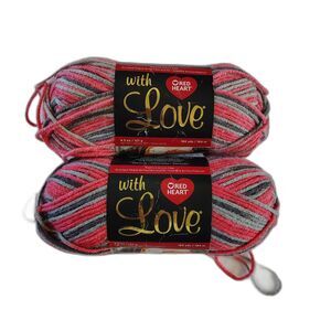 Red Heart With Love Yarn 2 Skeins Delightful Pink Gray 4 Med Discontinued Rare